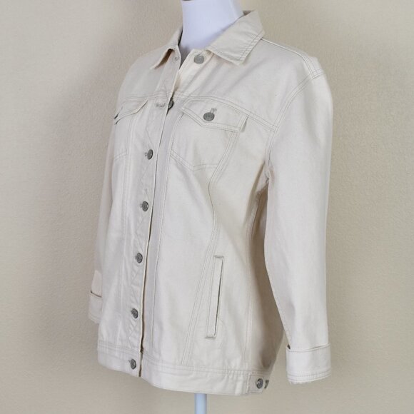 J. Crew Relaxed Denim Trucker Jacket in Ecru S - Picture 2 of 7